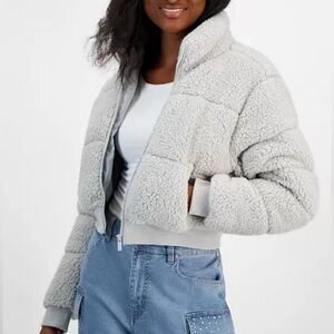 Planet Heart Cropped Sherpa Puffer Jacket PINK Small NWT